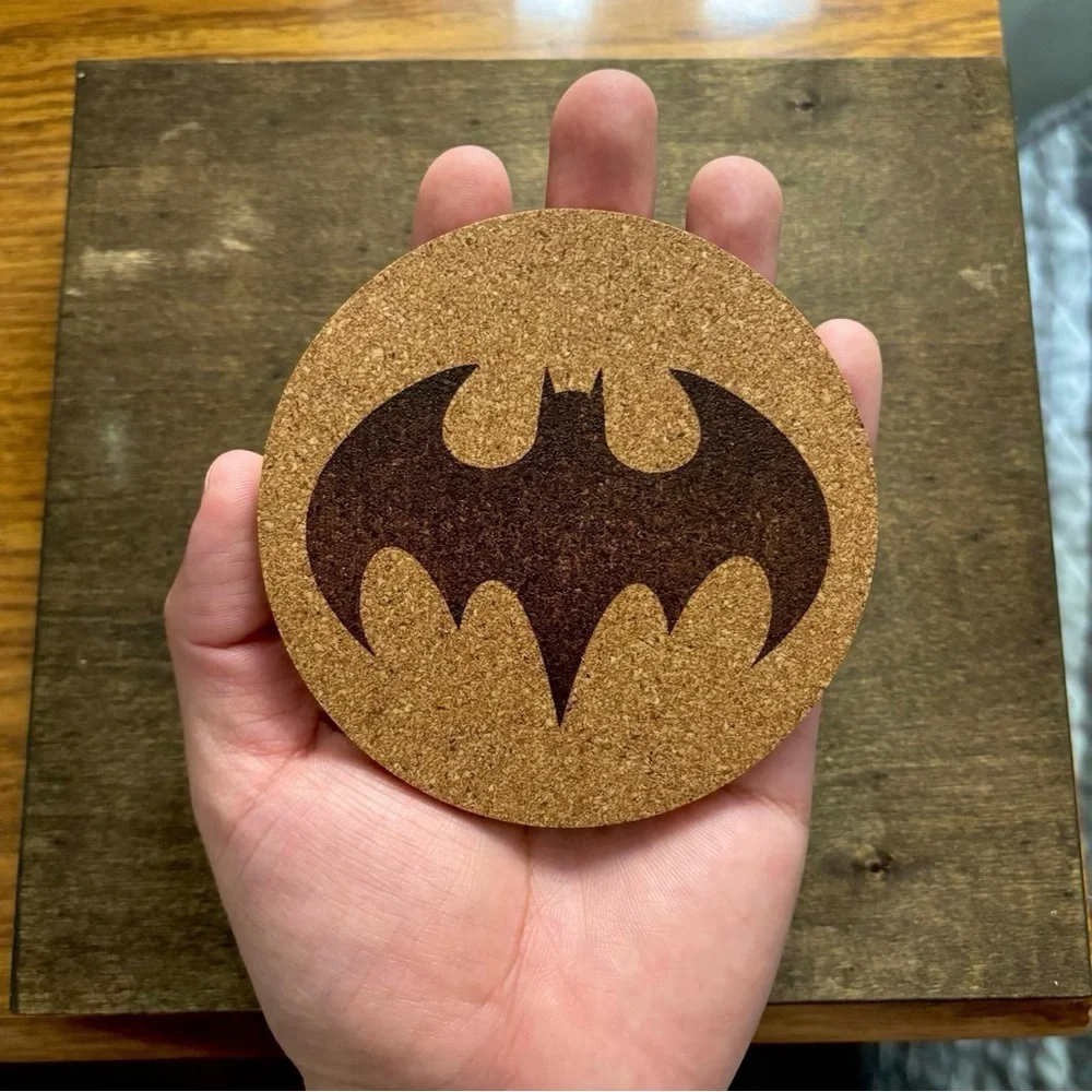 Batman Cinematic Logos Laser Engraved Cork Coasters Lot of 4